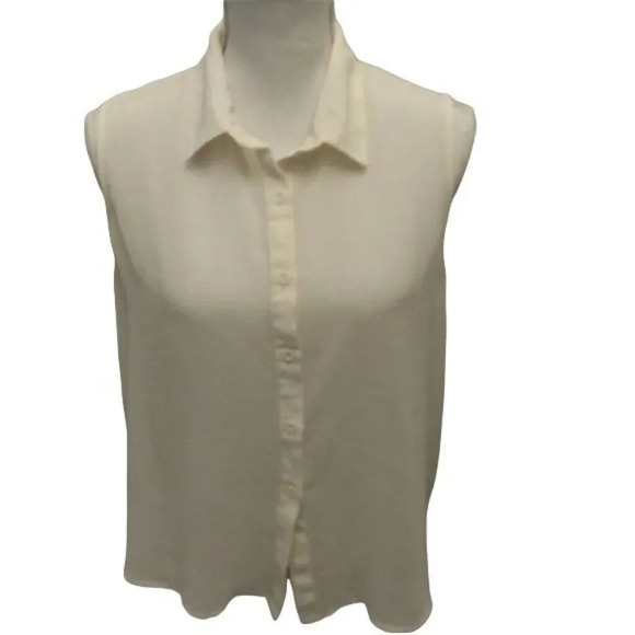 SAN SOUCI WOMEN'S Cream SLEEVELESS Hi-Lo Button Down BLOUSE SIZE LARGE TWO TONE - Picture 4 of 6